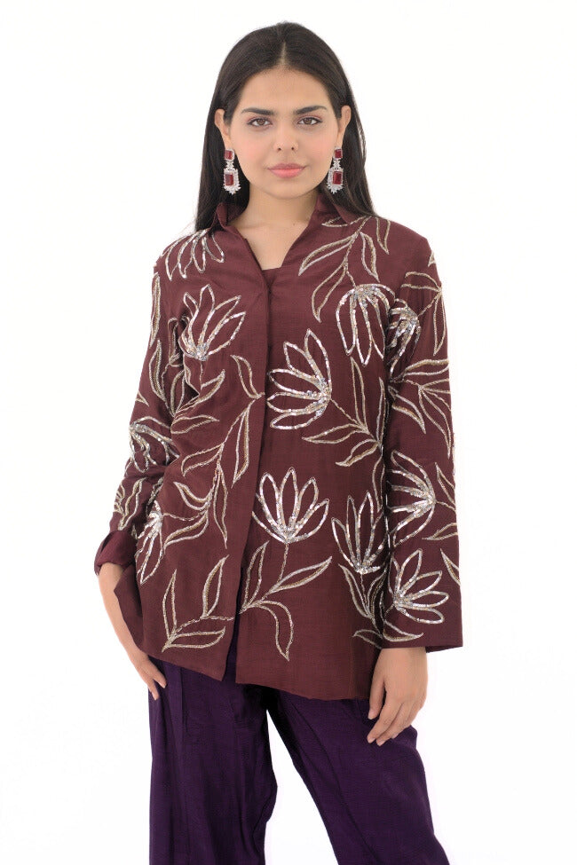 Bela - Maroon Co-Ord Set With Fanned Pants