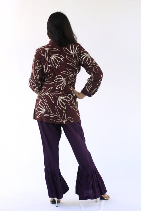 Bela - Maroon Co-Ord Set With Fanned Pants