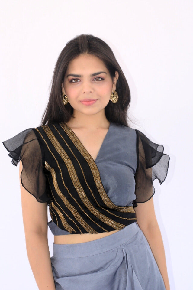 Kashish - Grey Ombre Cut Dana Skirt Set