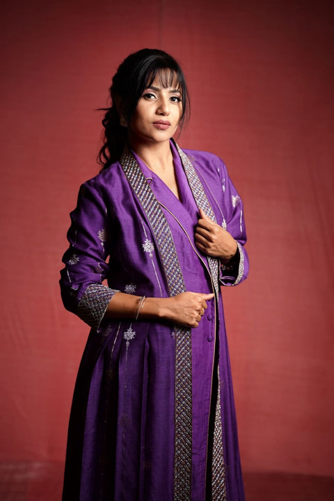 Mahi - Purple Chanderi Silk 3 Piece Suit Set