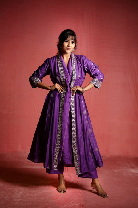 Mahi - Purple Chanderi Silk 3 Piece Suit Set