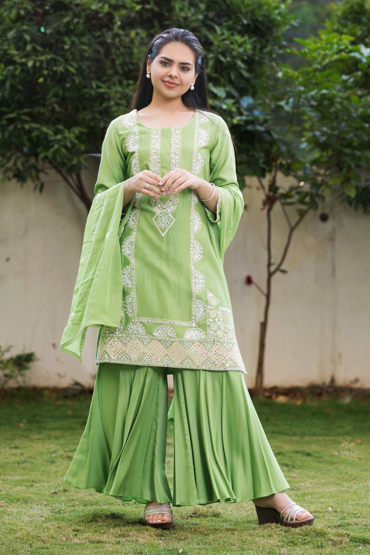 Lime Green Mirror Work Suit