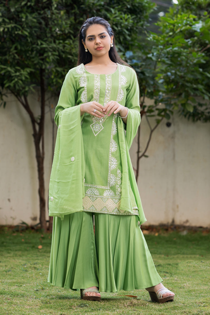 Lime Green Mirror Work Suit