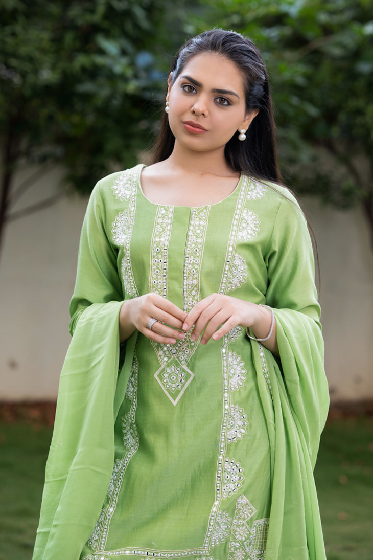 Lime Green Mirror Work Suit