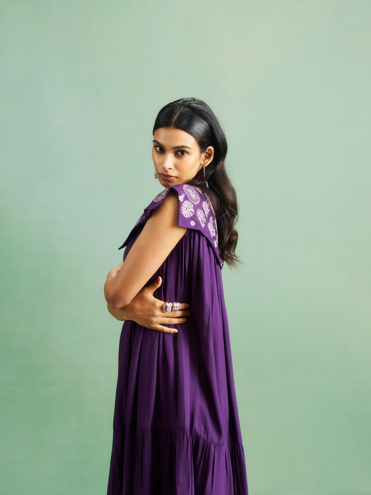purple patch dress French Violet Patch Work A Line Dress Gillori