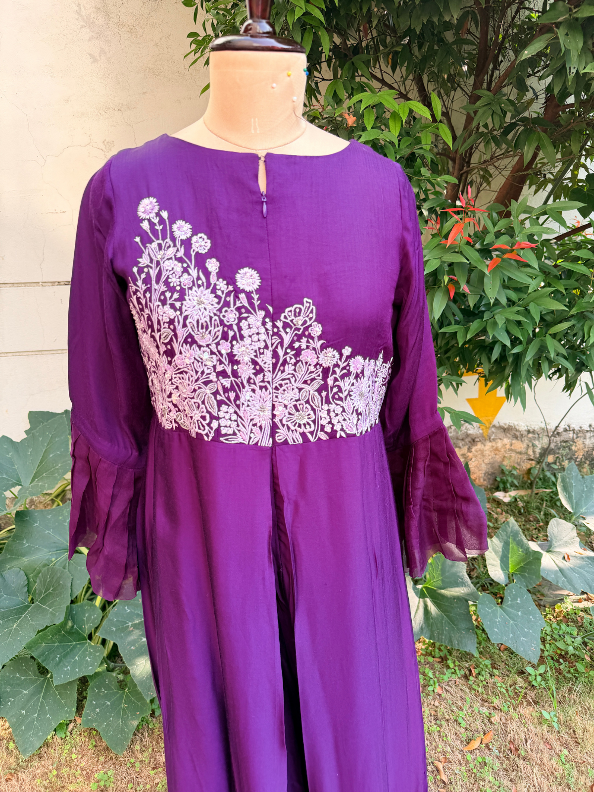 Purple Embroidered Jumpsuit