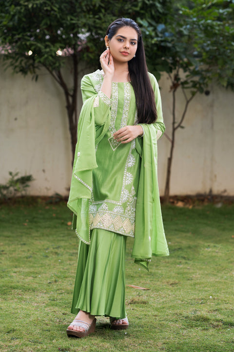 Lime Green Mirror Work Suit
