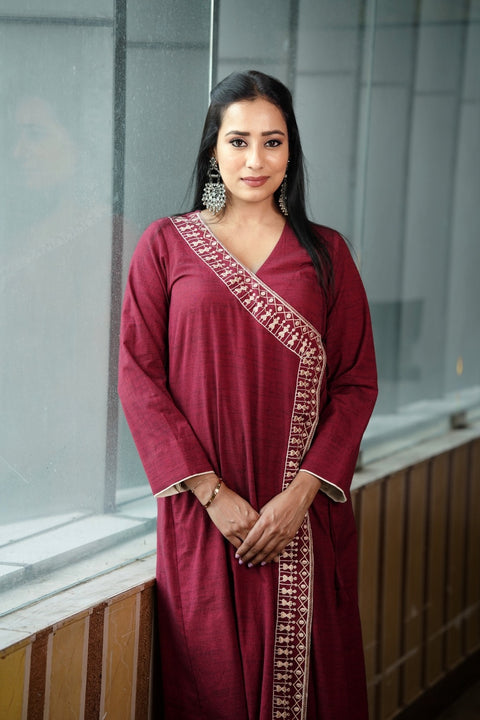 Vidya - Embroidered Angrakha Warli Suit Set