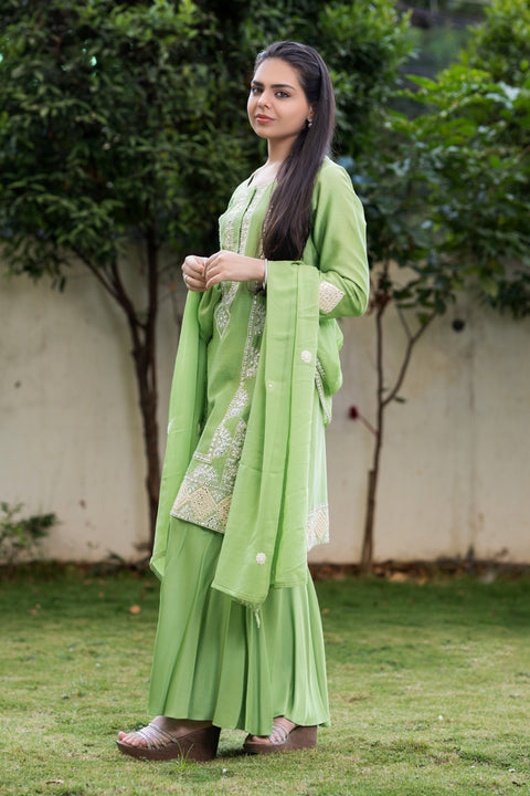 Lime Green Mirror Work Suit