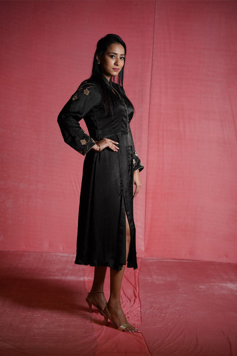 Sophie - Black Modal Satin Silk Dress