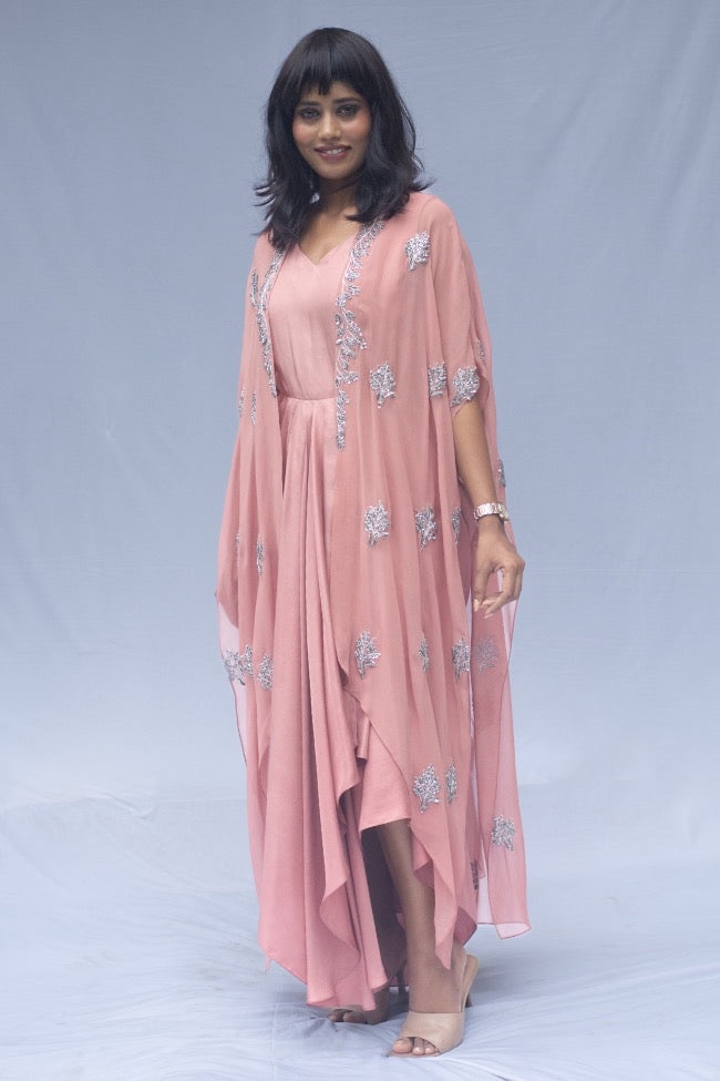 Asmita - Modal Satin Drape Dress With Cape