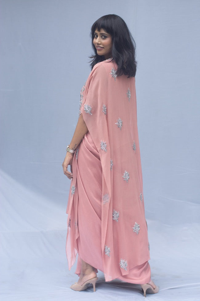Asmita - Modal Satin Drape Dress With Cape