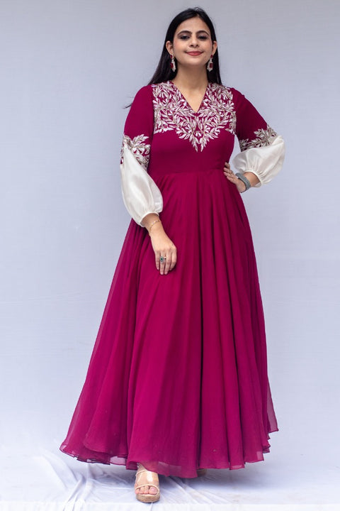 Dimple-Chiffon Embroidered Gown