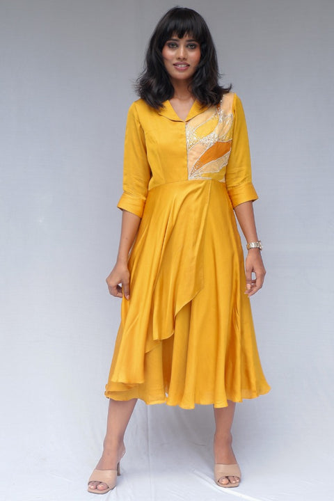 Emma - Modal Satin Mustard Dress