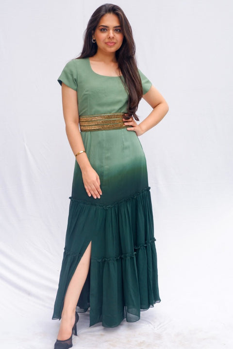 Nikita-Ombre Green Georgette Gown