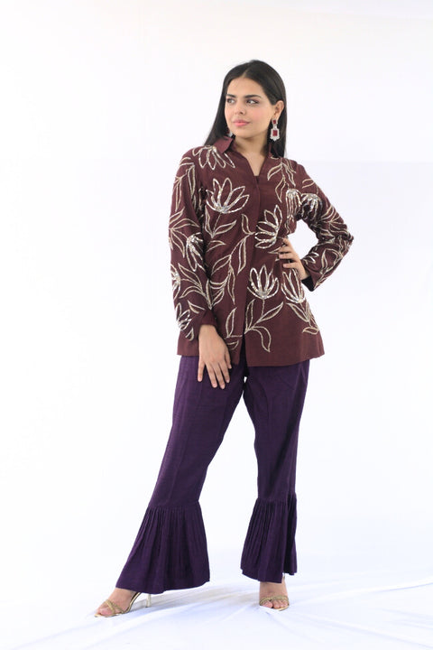Bela - Maroon Co-Ord Set With Fanned Pants