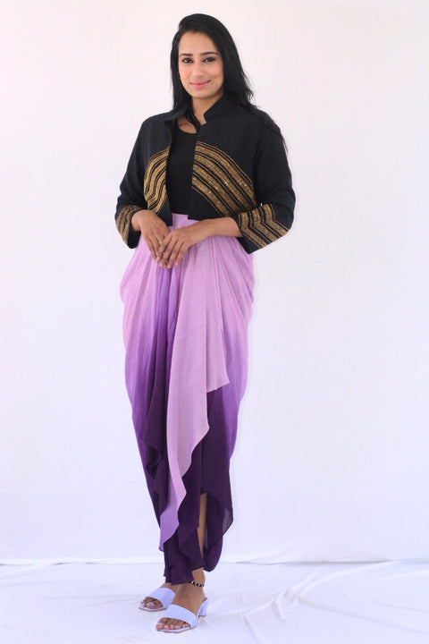 Chaya - Purple Ombre Cut Dana Jacket Drape Dress